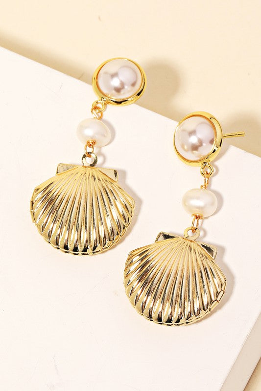 Gold Shell & Pearl Drop Earrings – SexyModest Boutique