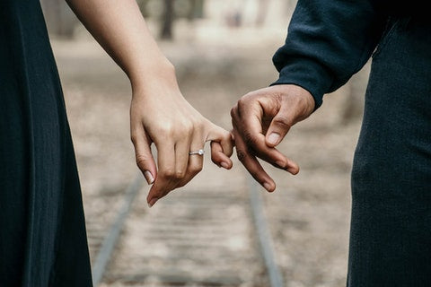 Couple interlocking fingers
