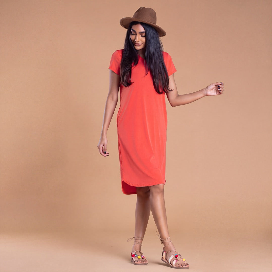 Brigitte Brianna Day to Day Pocket Dress Tangerine