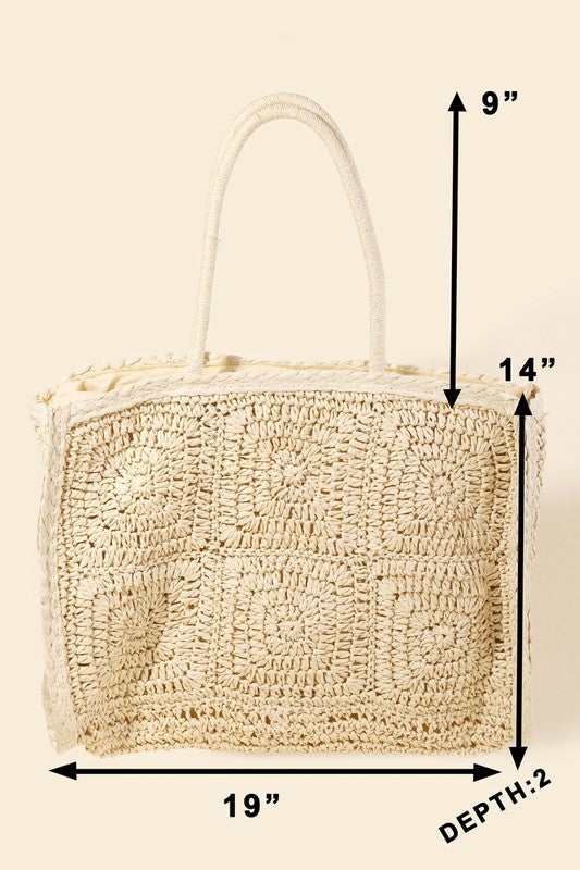 Straw Braided Rectangle Tote Bag