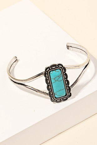 Antiqued Silver & Rectangle Turquoise Stone Cuff Bracelet