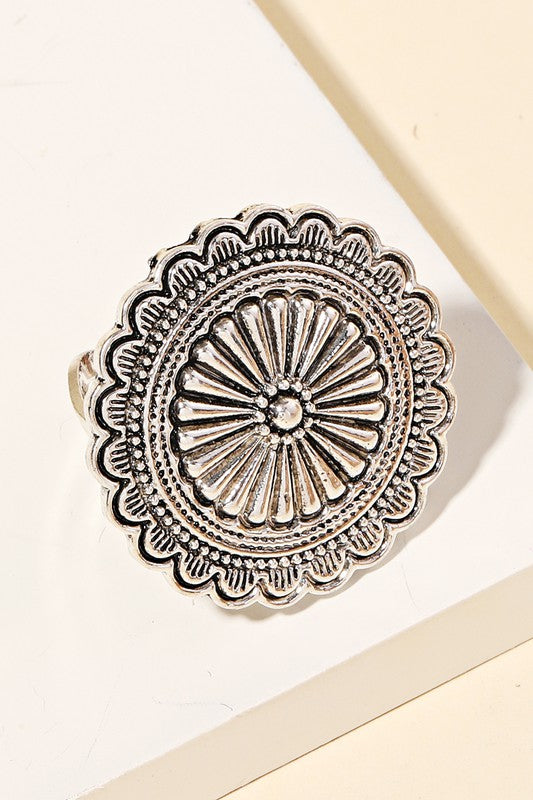Antiqued Silver Western Concho Ring