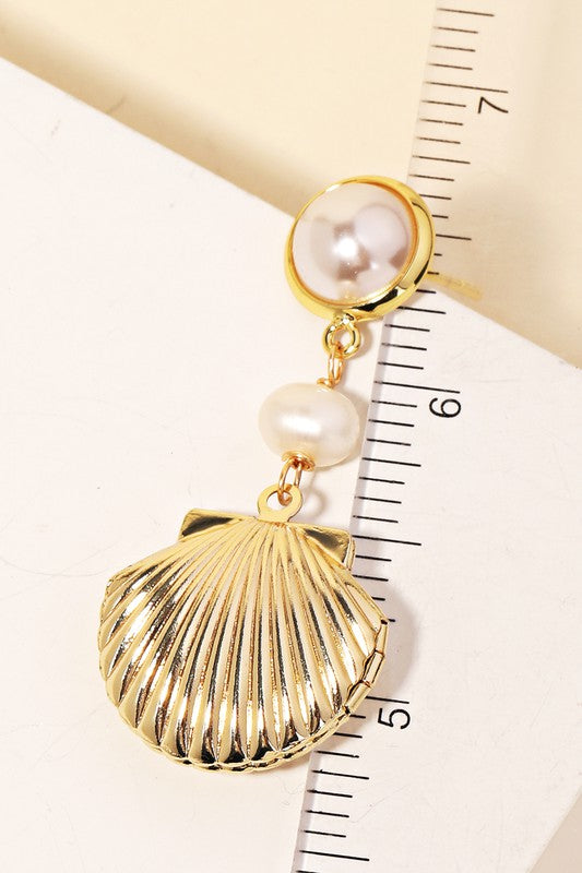 Gold Shell & Pearl Drop Earrings