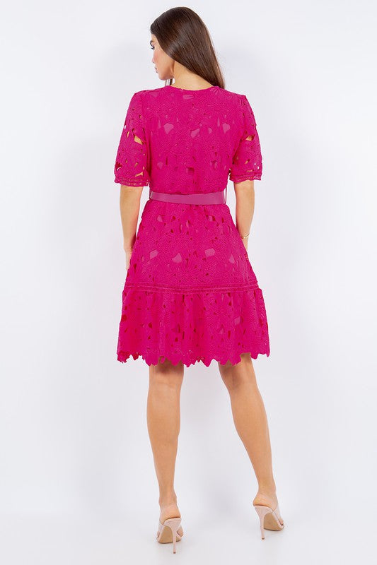 Eleanor Belted Lace Dress Orange / Small at SexyModest Eleanor Belted Lace Dress Orange / Small at SexyModest