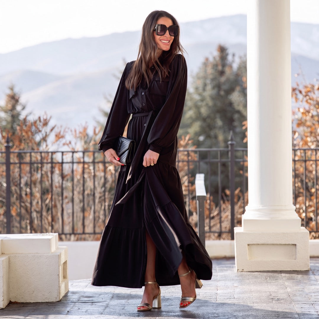 Modest A-Line Bubble Sleeve La La Maxi Dress