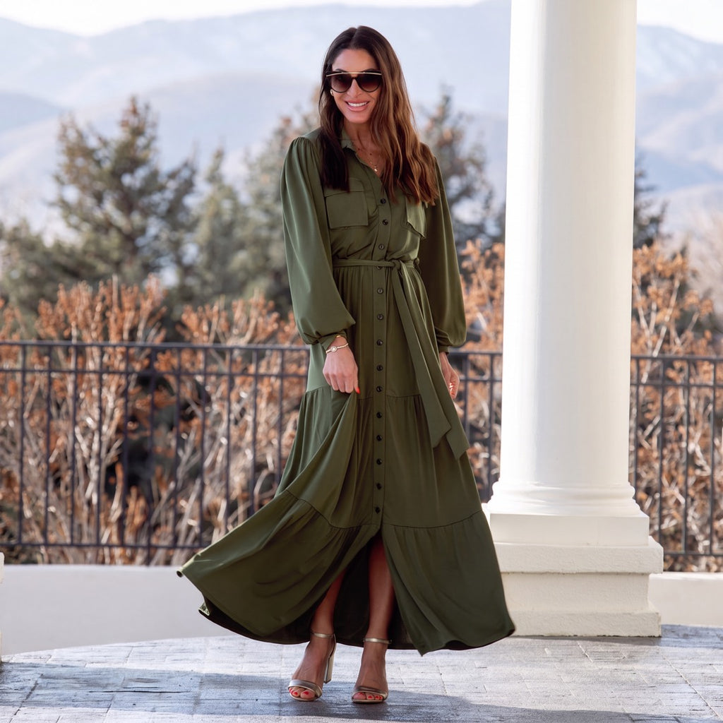 Modest A-Line Bubble Sleeve La La Maxi Dress
