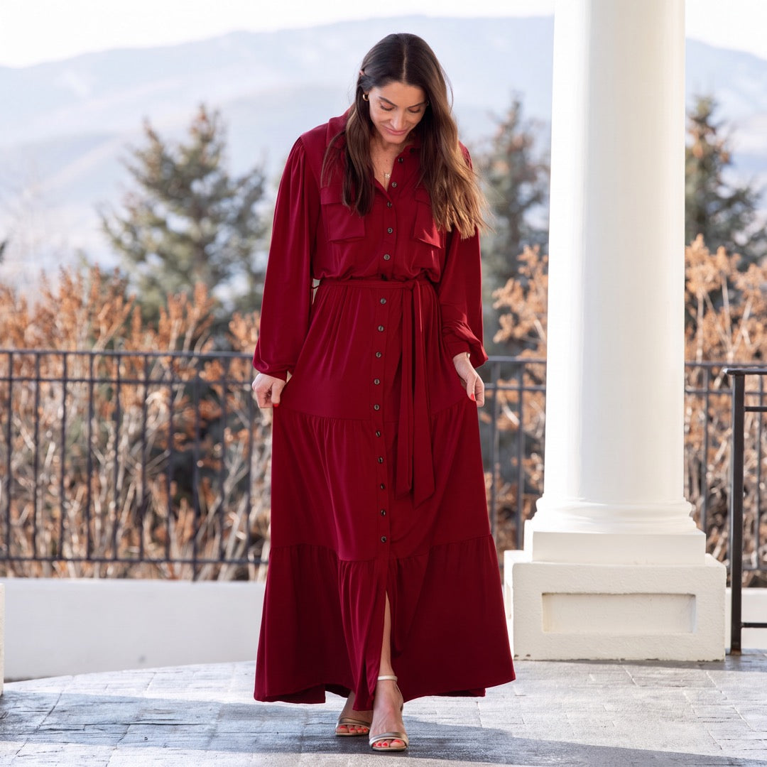 Modest A-Line Bubble Sleeve La La Maxi Dress