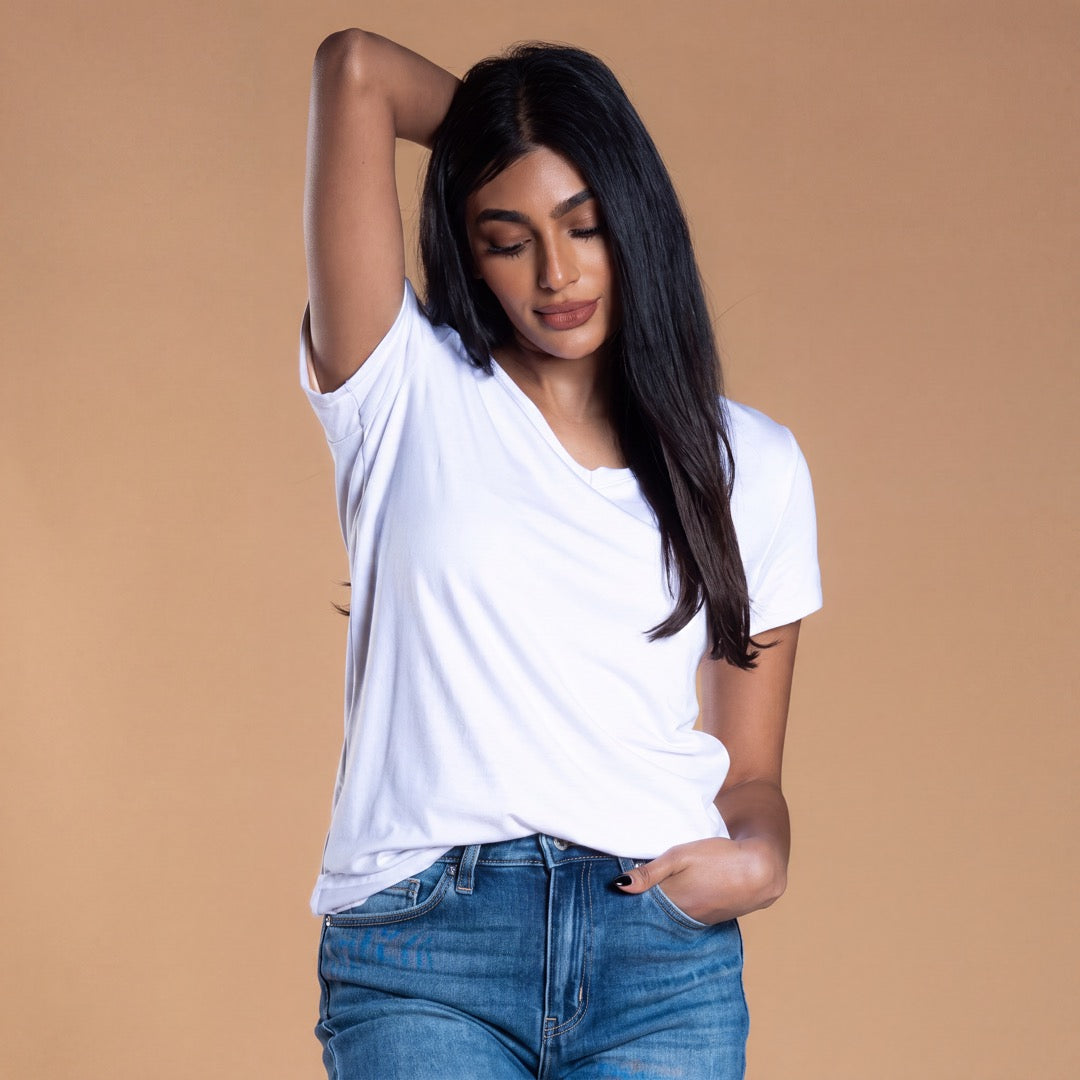 Brigitte Brianna Non See-Through Favorite V-Neck Basic Tee