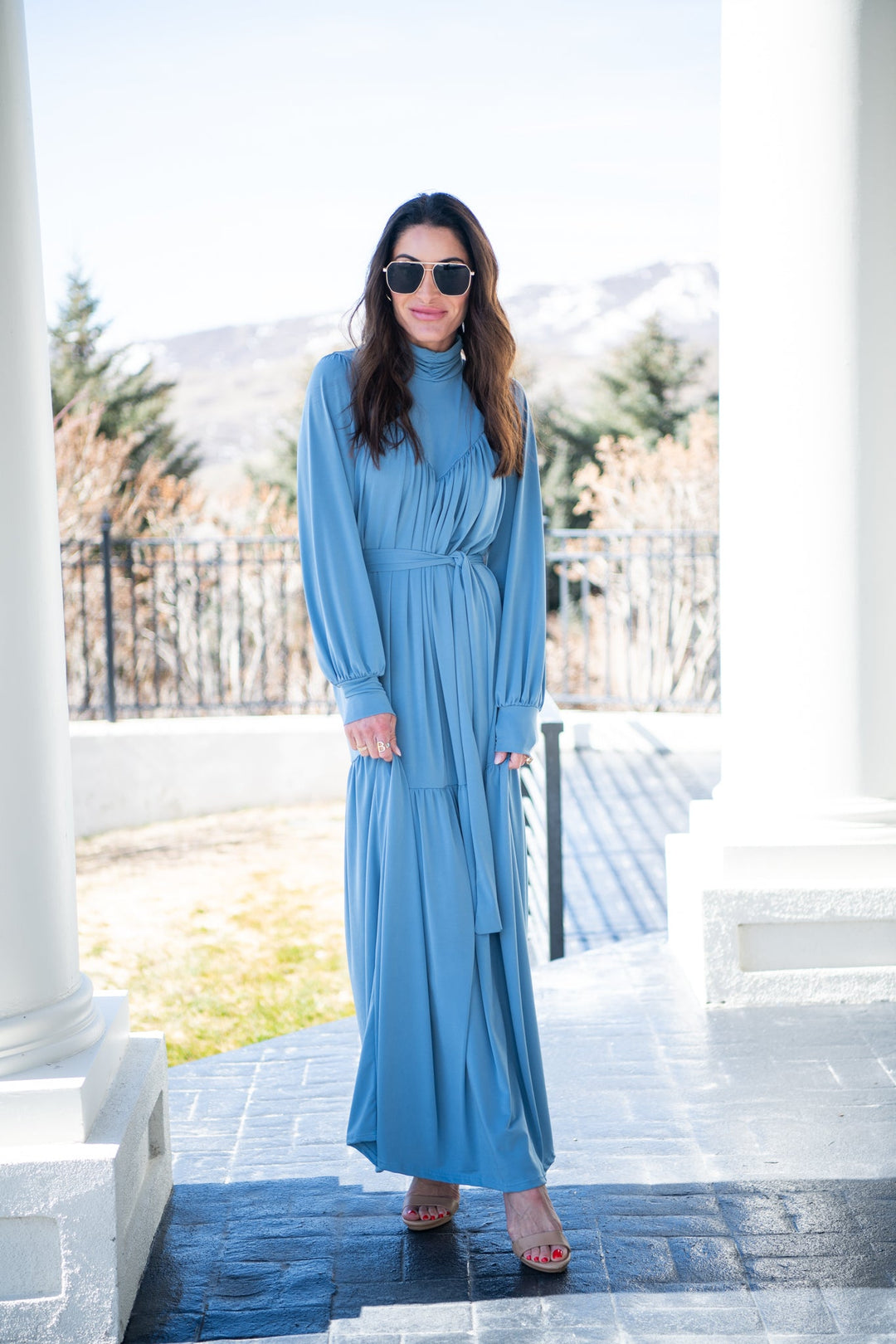 celine blue dress Celine Maxi Crinkle Chiffon Dress in Blue Mediterranean Swirl, 18