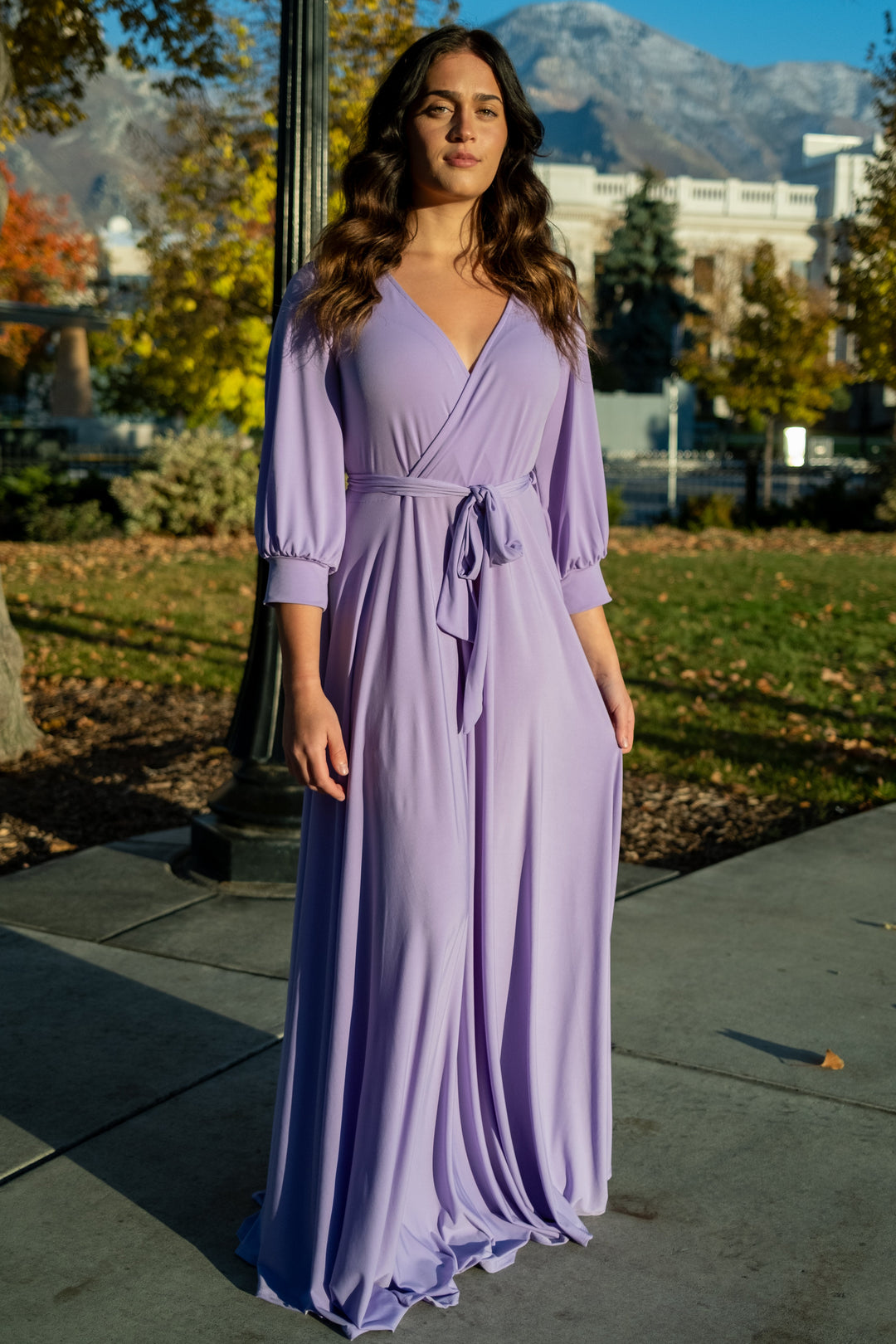 Brigitte Brianna Wrap Maxi Dress Lilac / S at SexyModest Brigitte Brianna Wrap Maxi Dress Lilac / S at SexyModest