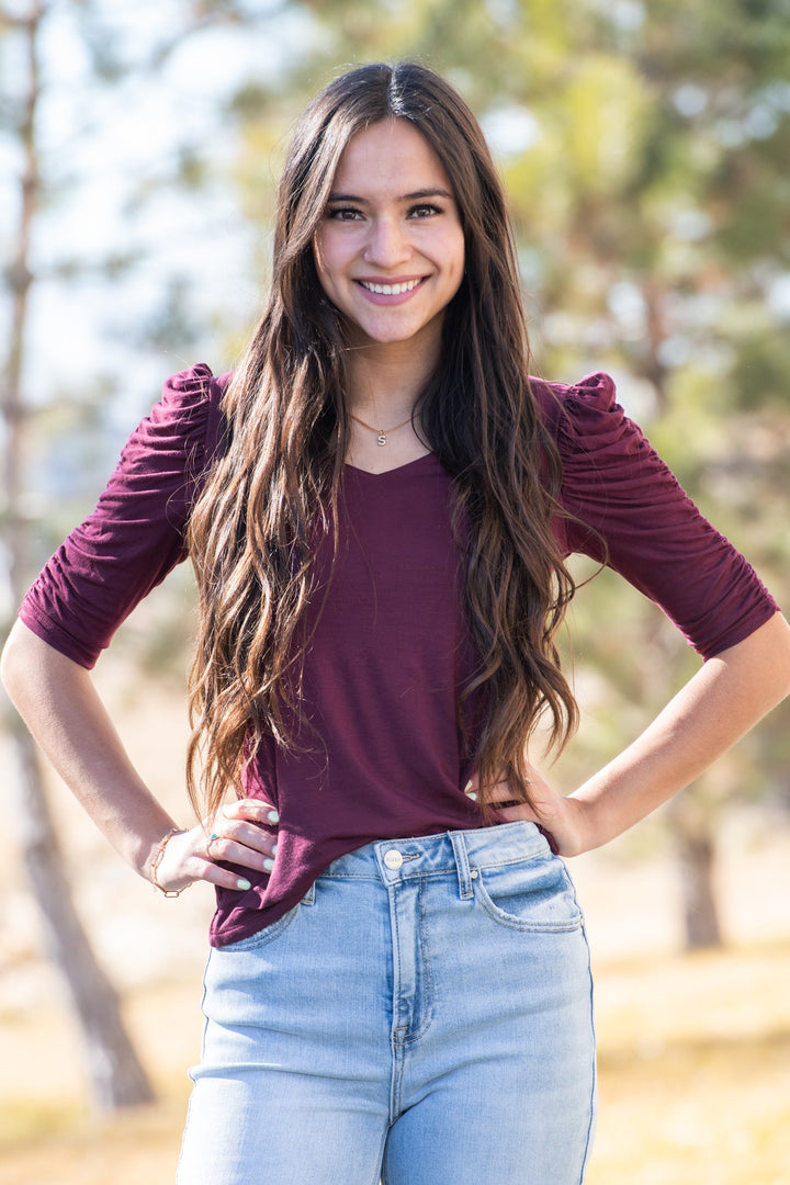 Brigitte Brianna Ruched Sleeve Top