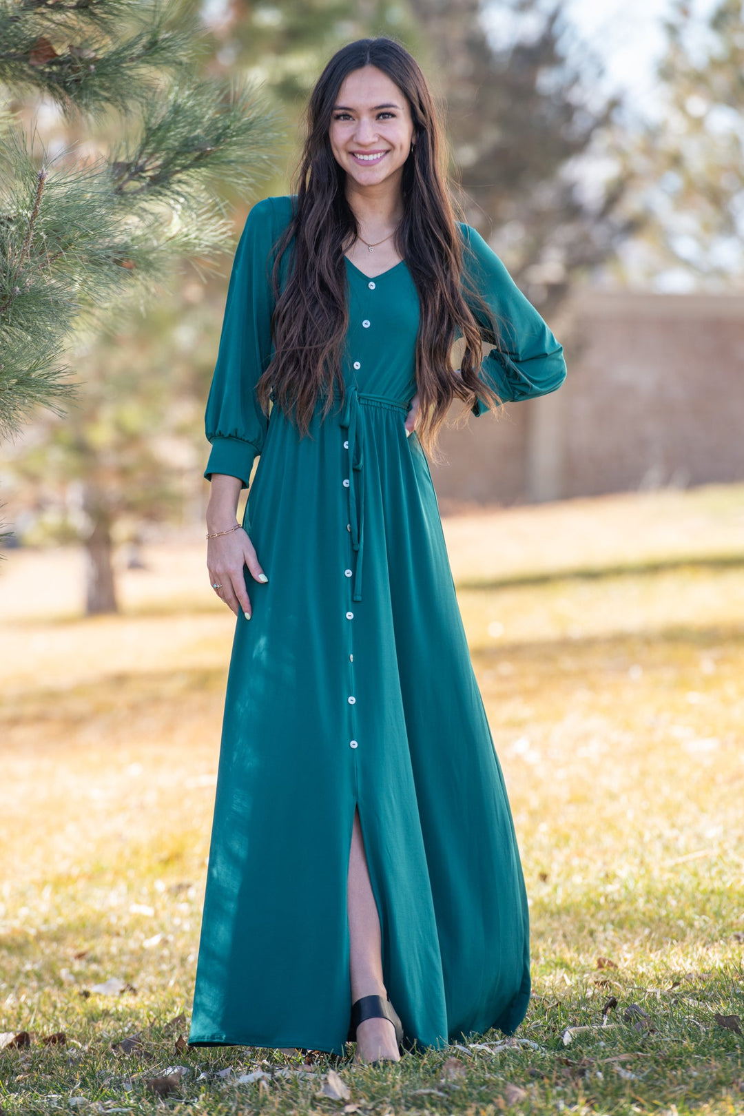 V-Neck Maxi Modest Dress By Brigitte Brianna - SexyModest Boutique Olive / L at SexyModest V-Neck Maxi Modest Dress By Brigitte Brianna - SexyModest Boutique Olive / L at SexyModest