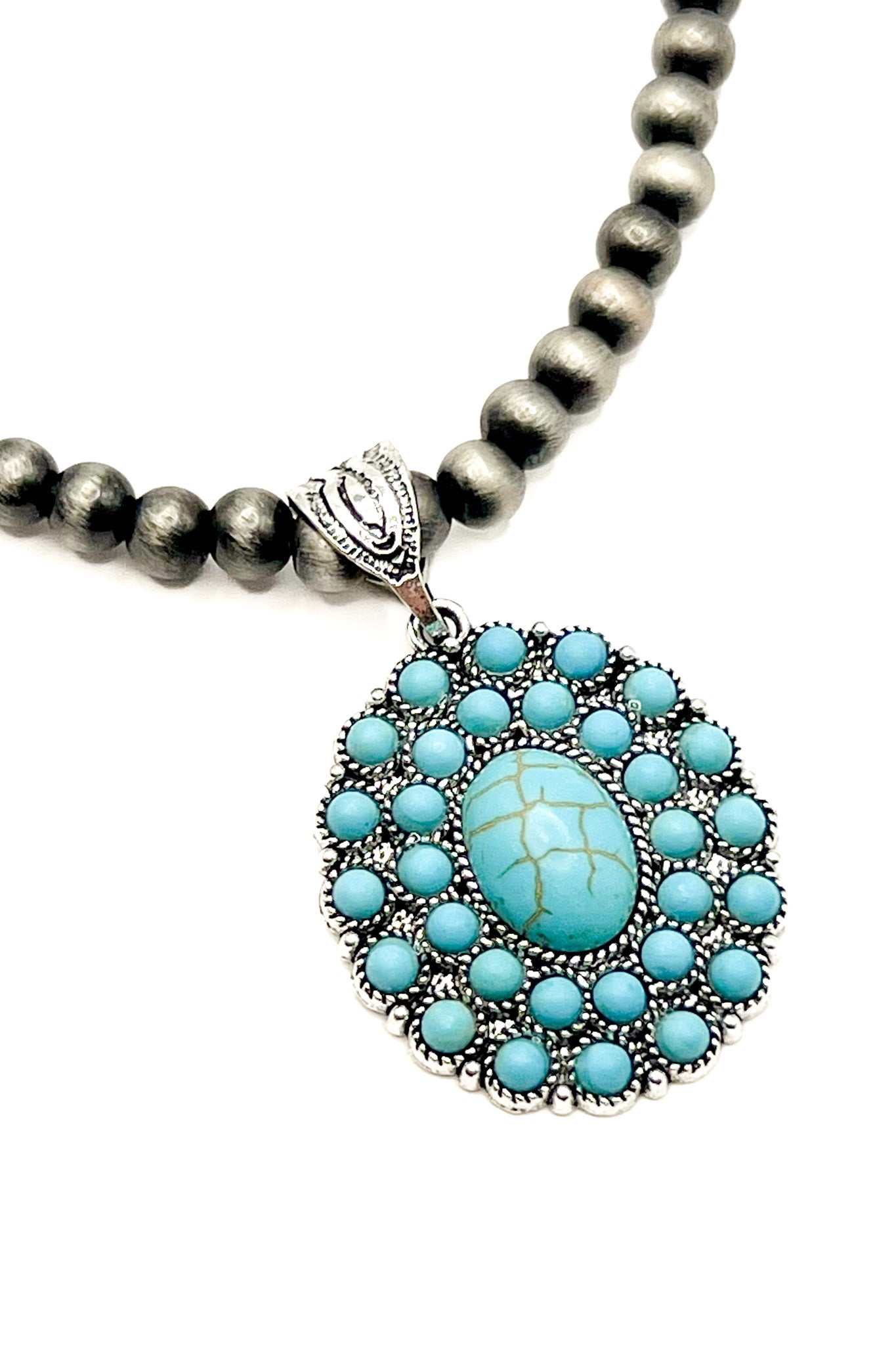 Antiqued Silver & Turquoise Stone Necklace Set