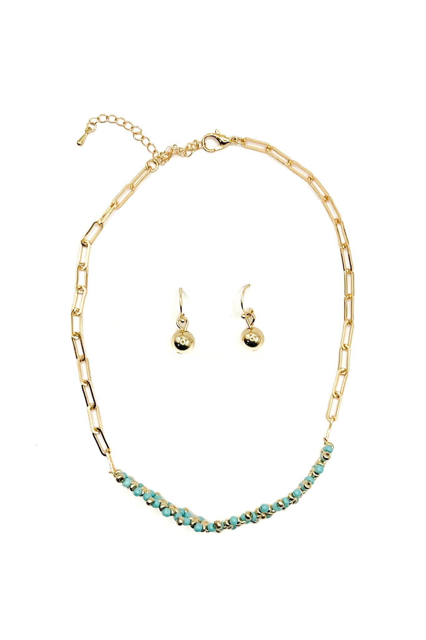 Ornate Turquoise & Gold Chain Necklace Set