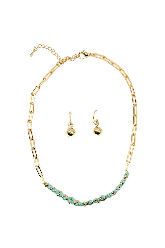 Ornate Turquoise & Gold Chain Necklace Set