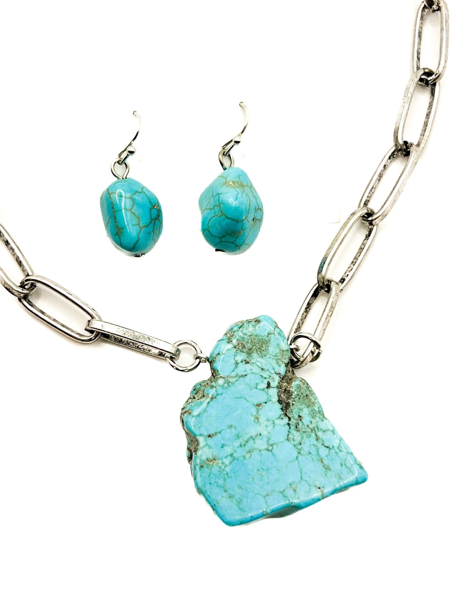 Turquoise Roughcut Stone Necklace Set