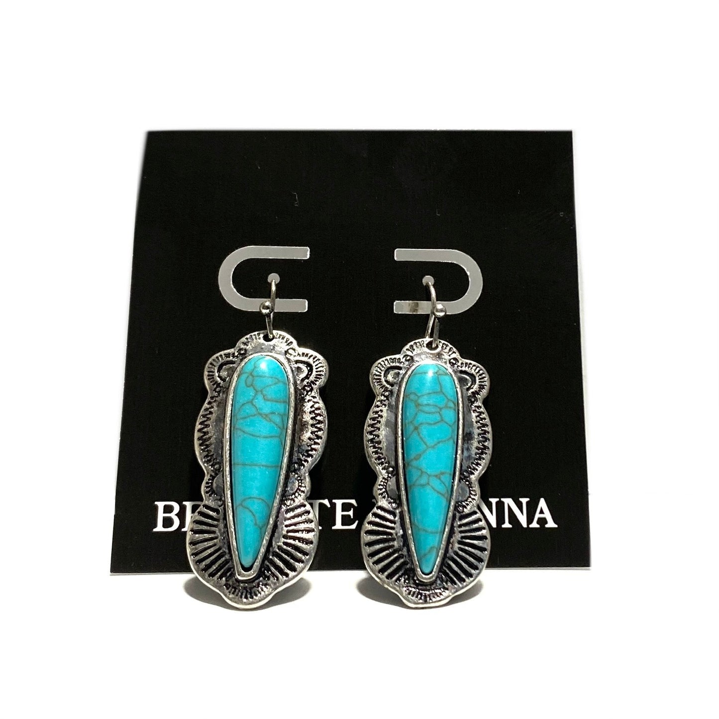 Antiqued Silver & Turquoise Stone Drop Earrings