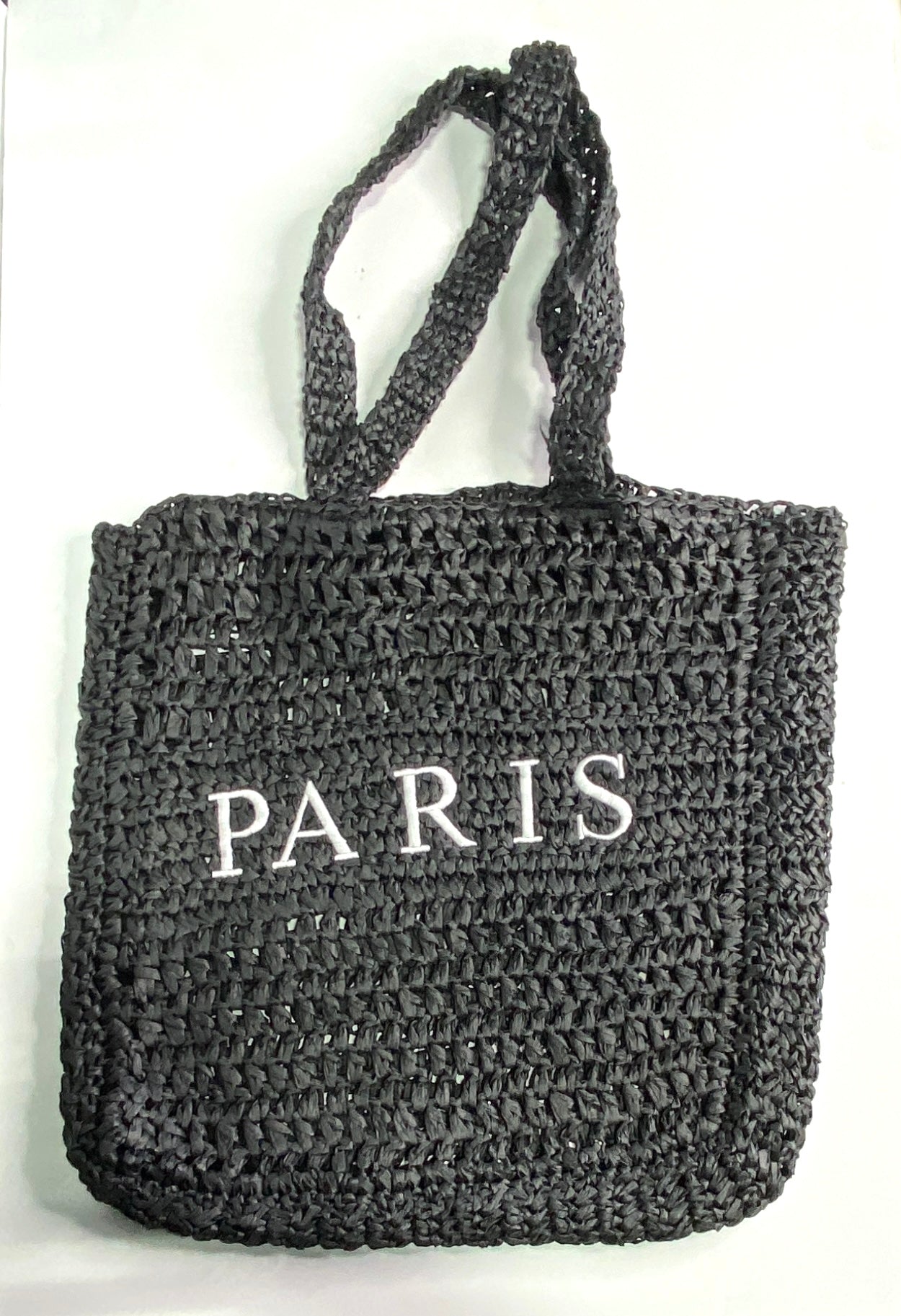 Paris Straw Tote Bag Black