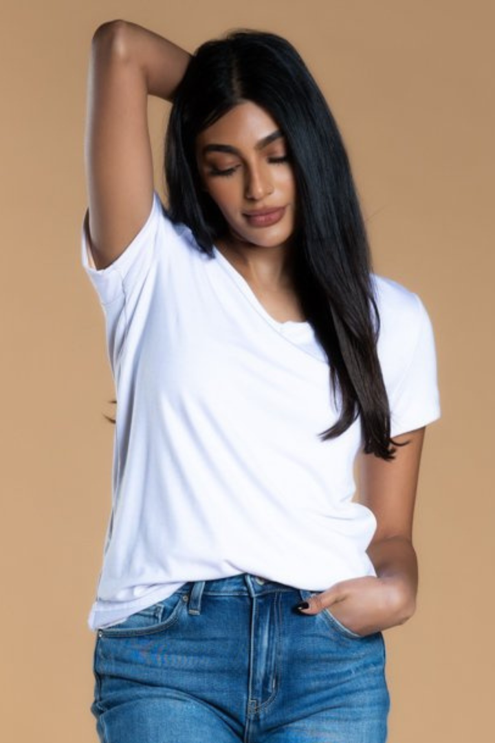 Brigitte Brianna Non See-Through Favorite V-Neck Basic Tee