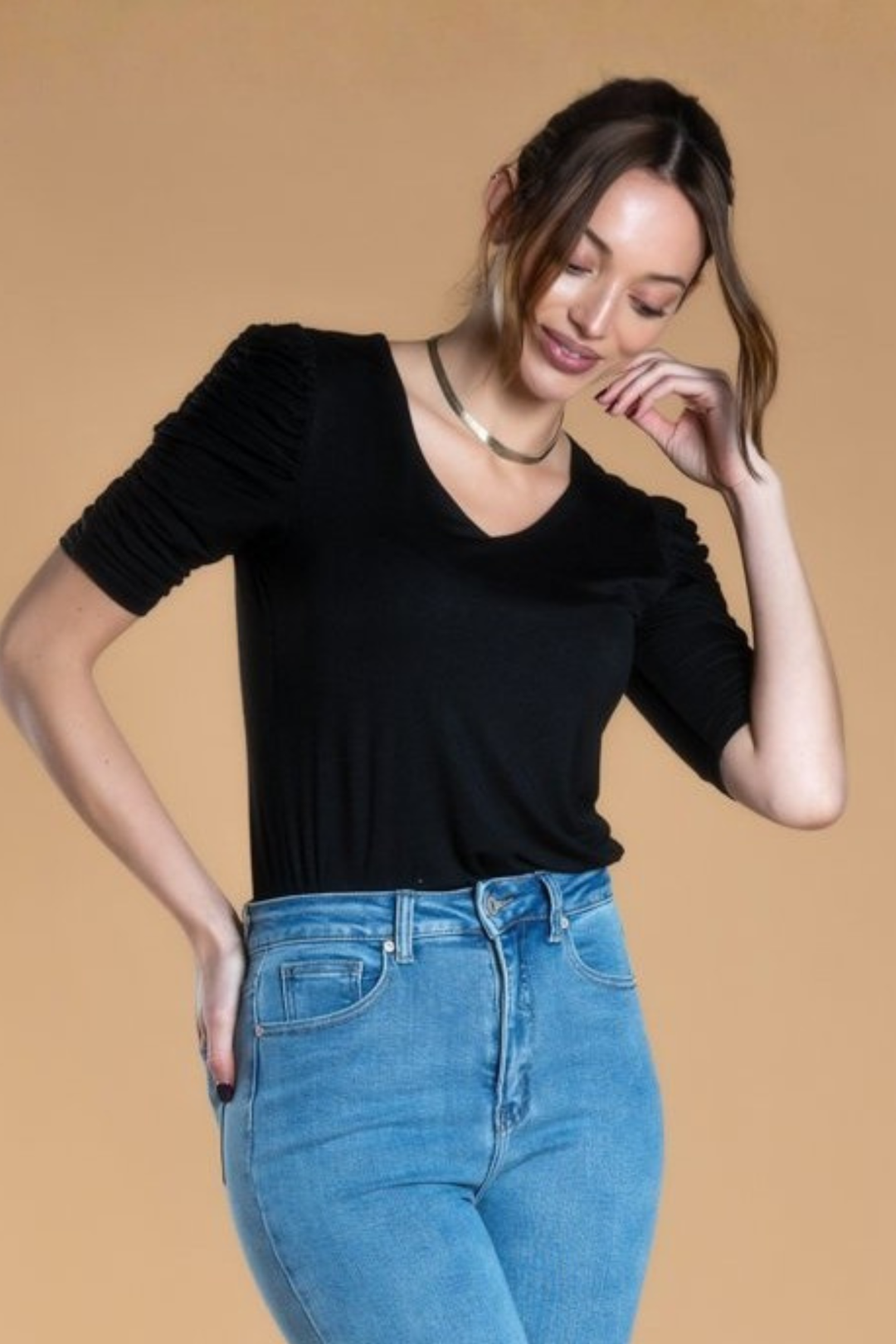 Brigitte Brianna Ruched Sleeve Top