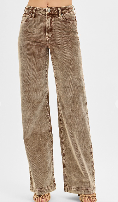 Brown corduroy pants on a white background