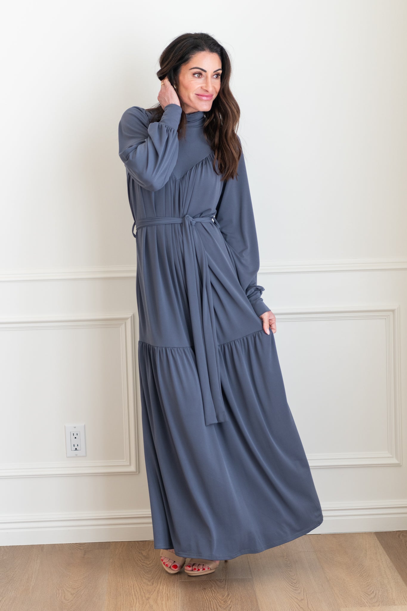 Women's Celine Maxi Dress – Modest Long Sleeve Tiered Dress with