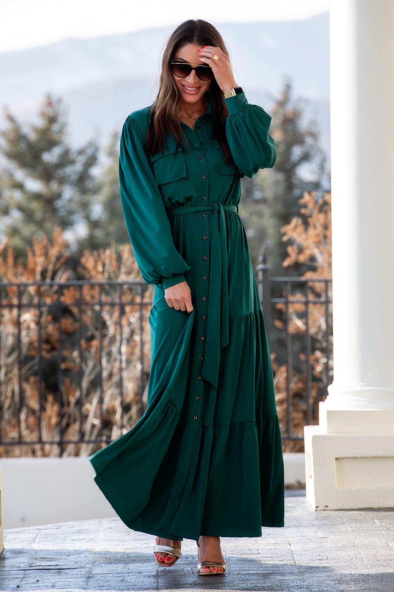 Modest A-Line Bubble Sleeve La La Maxi Dress | Church Dresses for