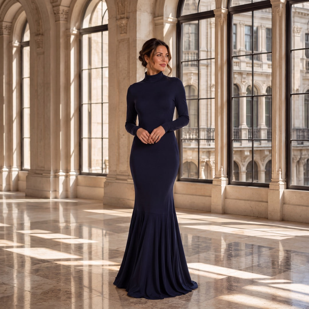 Formal Jersey Manhattan Dress | Navy / Small | Modest Dresses