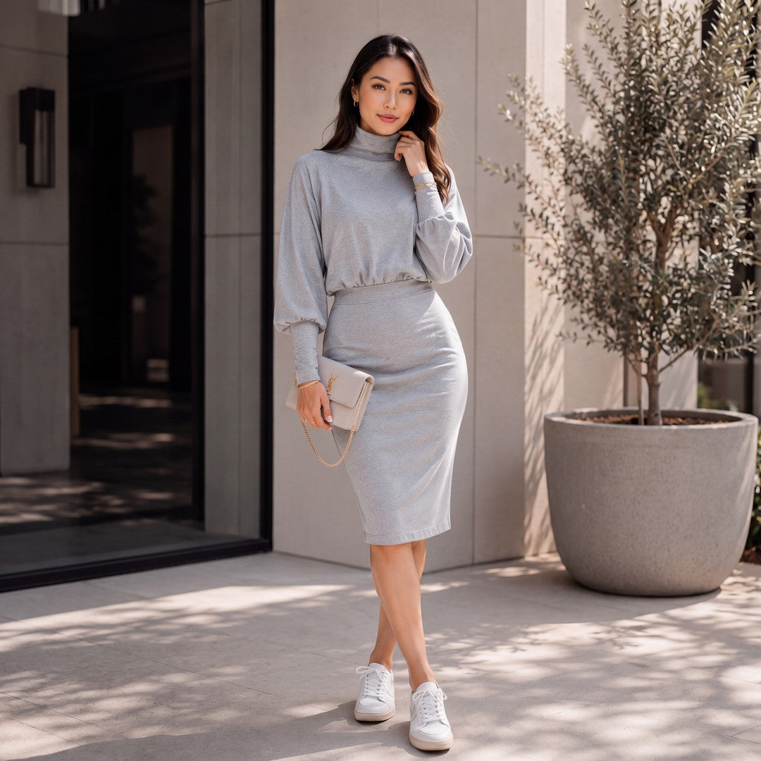 Brigitte Brianna Turtleneck Jersey Dress