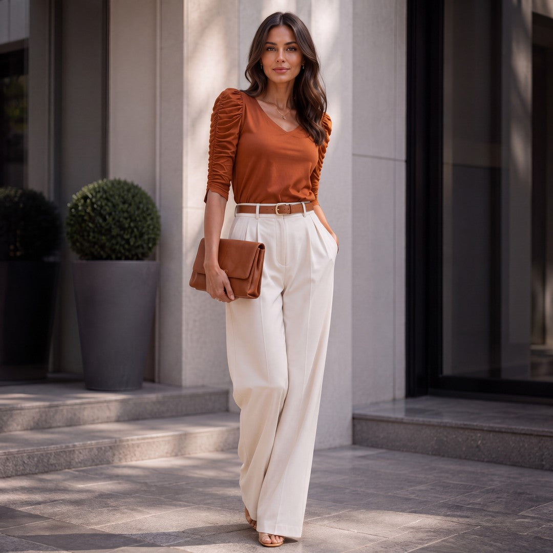 Brigitte Brianna Ruched Sleeve Top