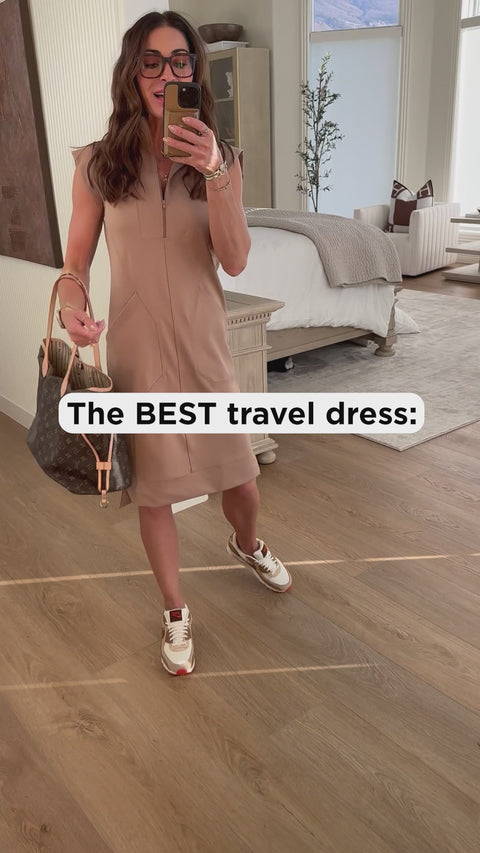 Gia Ponte Travel Dress – Mock Neck Half Zip Midi Dress with