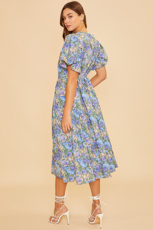 floral midi dress boutique Brunch Date Mixed Media Floral Tiered Midi Dress - Pink Multi