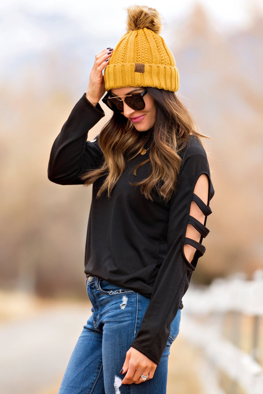 Modest Tops: Brigitte Brianna Slit Sleeve Sweatshirt - SexyModest Boutique