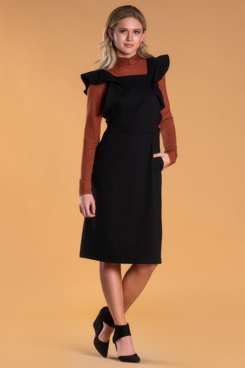 Ruffle Overall Modest Dress By Brigitte Brianna - SexyModest Boutique Black / S at SexyModest Ruffle Overall Modest Dress By Brigitte Brianna - SexyModest Boutique Black / S at SexyModest