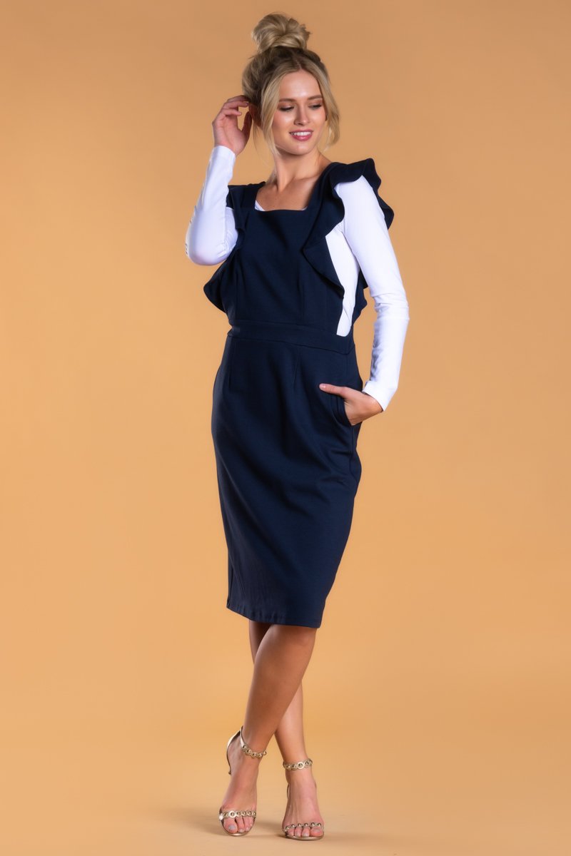 Ruffle Overall Modest Dress By Brigitte Brianna - SexyModest Boutique Powder / M at SexyModest Ruffle Overall Modest Dress By Brigitte Brianna - SexyModest Boutique Powder / M at SexyModest