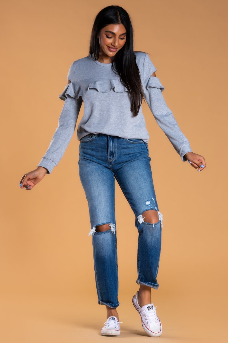 Sweatshirt Ruffles Modest Tops: Ruffle Sweatshirt - SexyModest Boutique