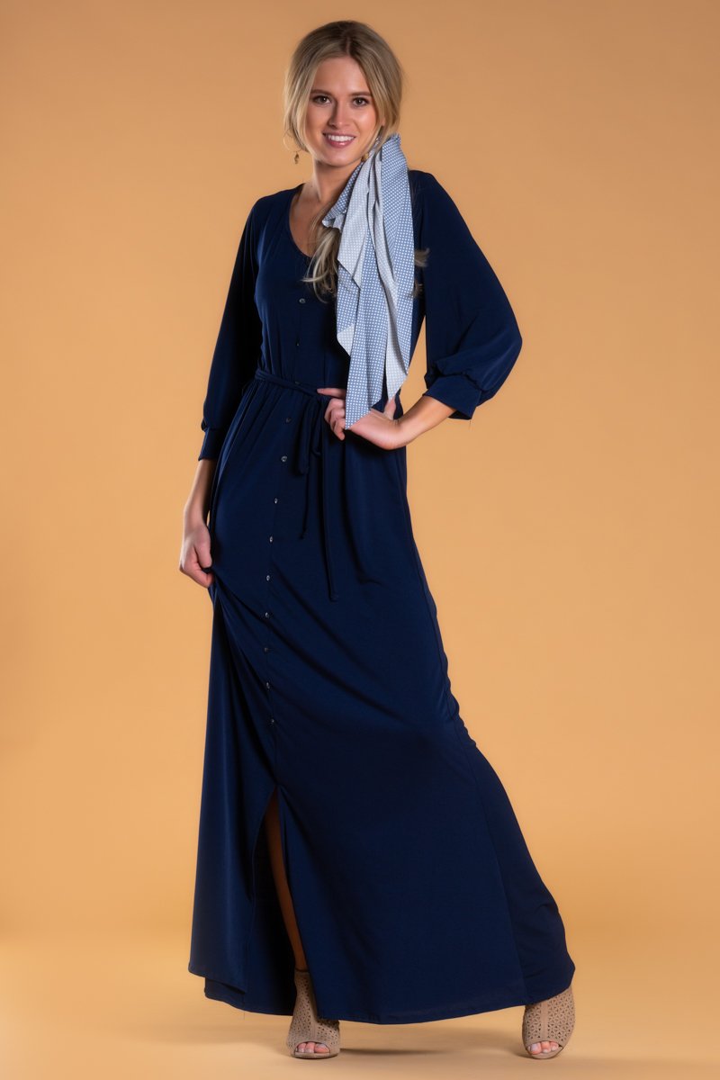 V-Neck Maxi Modest Dress By Brigitte Brianna