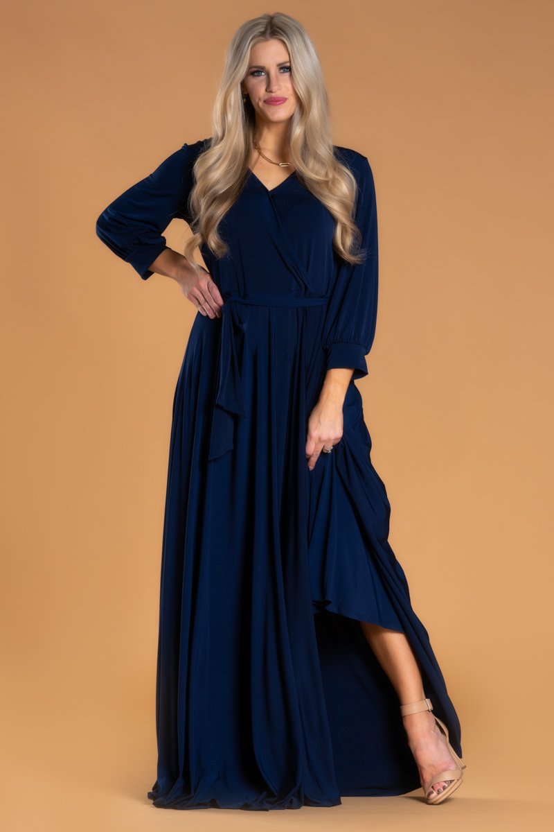 Brigitte Brianna Wrap Maxi Dress Slate / L at SexyModest Brigitte Brianna Wrap Maxi Dress Slate / L at SexyModest